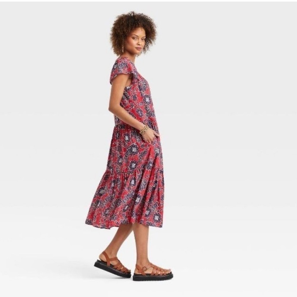 Knox Rose Women's Red Floral Bohemian Maxi Dress - Large NWT - Picture 4 of 9